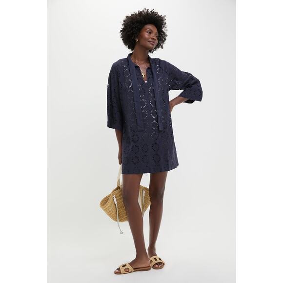 TUCKERNUCK BEACH Navy Eyelet Marseille Coverup Size S NWT Retail $168 Tuckernuck - Picture 7 of 7